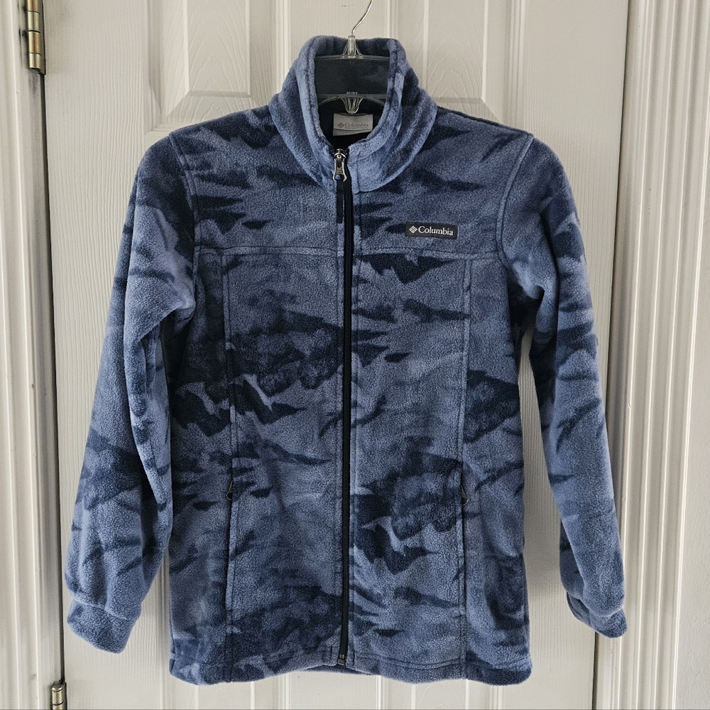 Columbia Kids Camo Blue Fleece Jacket, Sz Med - Unisex, Cozy, Active Lightweight - Picture 3 of 7